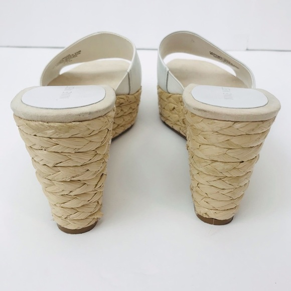 Nine West Librao Leather Straw Raffia Platform Wedge Square Toe Heel Sandals - Picture 6 of 9